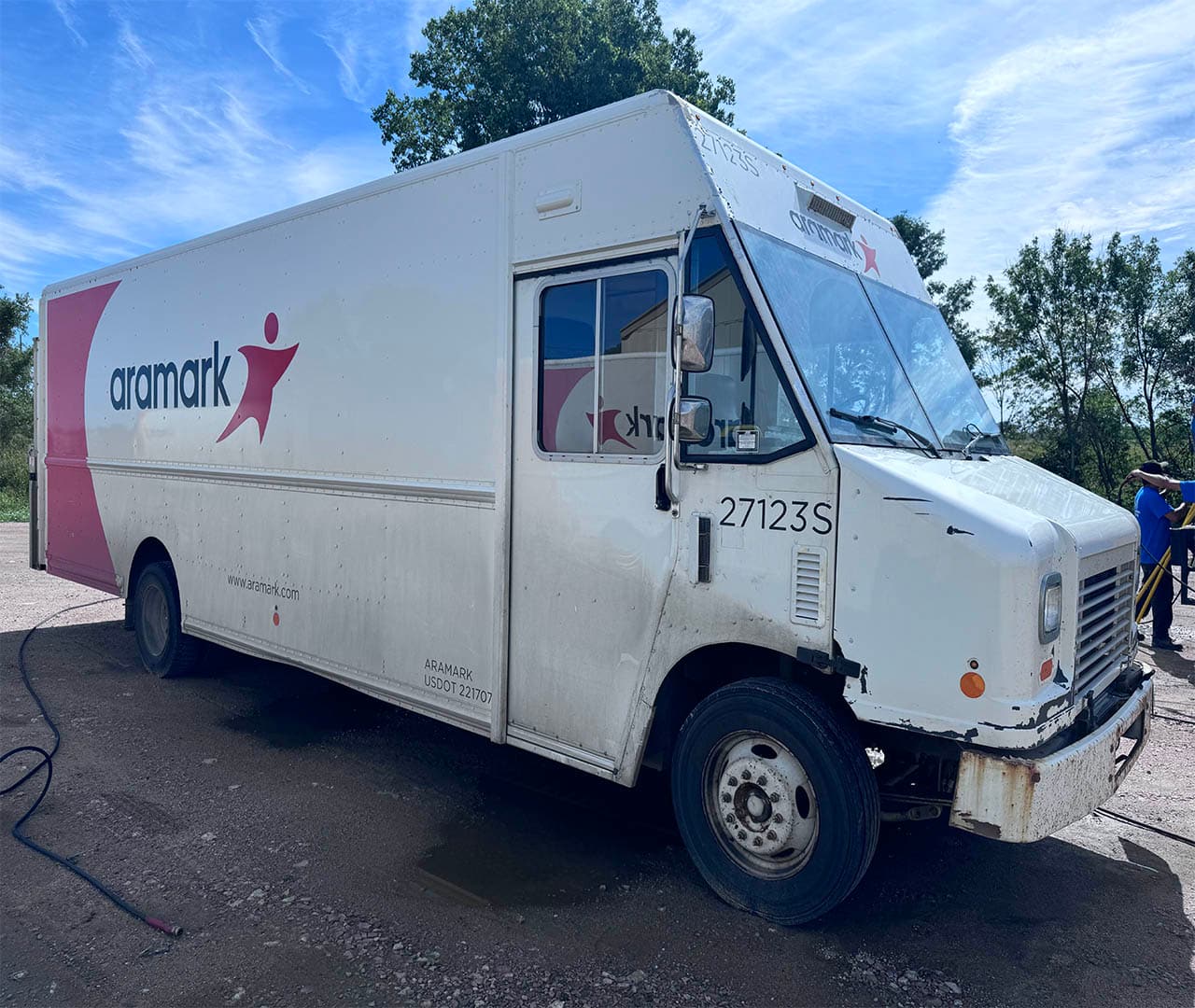 Before Pro clean mobile wash power washes a commercial box truck.