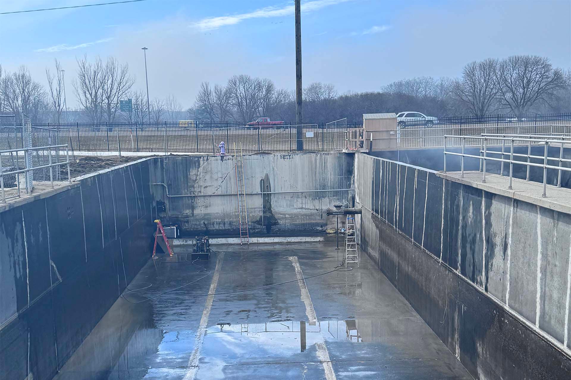 Pro clean mobile wash team on site to clean a basin